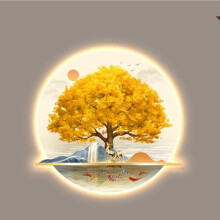 LED Illuminated Wall Art, 3D Pine Landscape Mural Lamp, Traditional Chinese Painting, Model E, 80x96cm