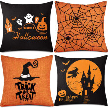 Rinnova l'arredamento in stile rustico, la federa per cuscino di Halloween con motivi classici, realizzata in tessuto di lino, garantisce comfort e