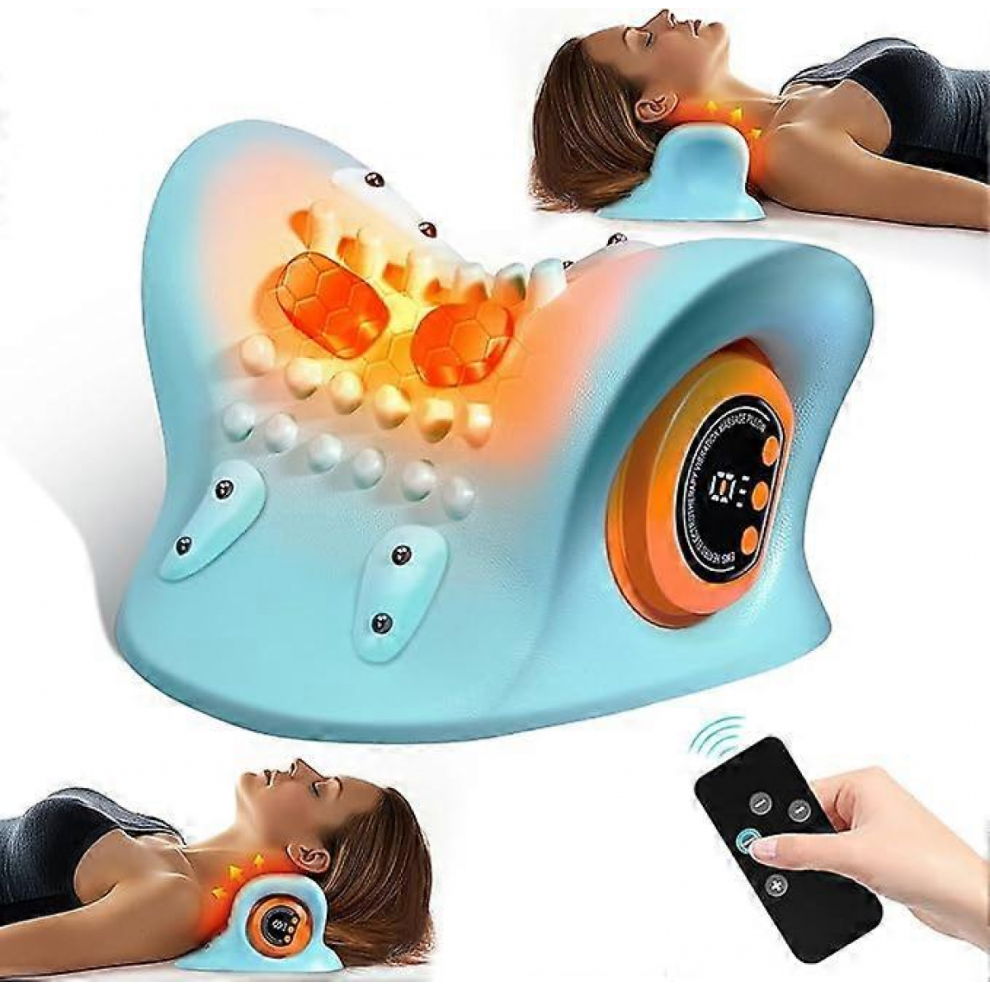 EMS Electrotherapy Heating Cervical Pillow, Wireless Ergonomic Acupressure Neck Massager Compatible with Pain Relief