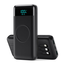 (A-Nero)Ekrist Power Bank sans fil 26800mAh avec 3 cellules, chargeur portable 7 en 1 sans fil Ricarica Rapida 25W PD3.0 + QC4.0, écran LCD B