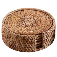 6piece/lot drink coaster set for tea accessories, round tableware table mat, rattan woven cup mat pad, 8 cm