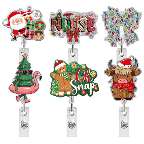Retractable ABS Badge Holder Christmas Sequins Badges Holder-6 1