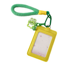 Manchon de carte en cuir PU Double couche, avec crochet de-Jaune