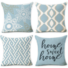 Square Pillow Case in Blue, 4Pcs Set of Washable Linen Fabric Throw Pillow Cover, Outdoor Waterproof for Easy Care, Hidden Zipper for Quick Insert &am