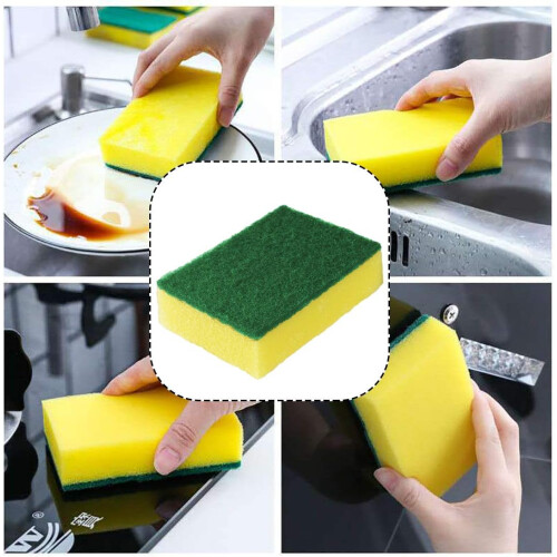 Esponjas de limpeza resistentes, econômicas para uso doméstico, design de dupla face com esponjas abrasivas, duráveis e com forte poder de 1