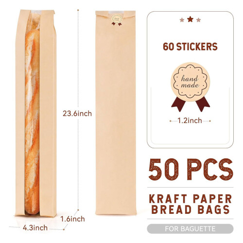 50pcs Paper Bread Bag with Window Yellow Bread Sleeves Improve 2