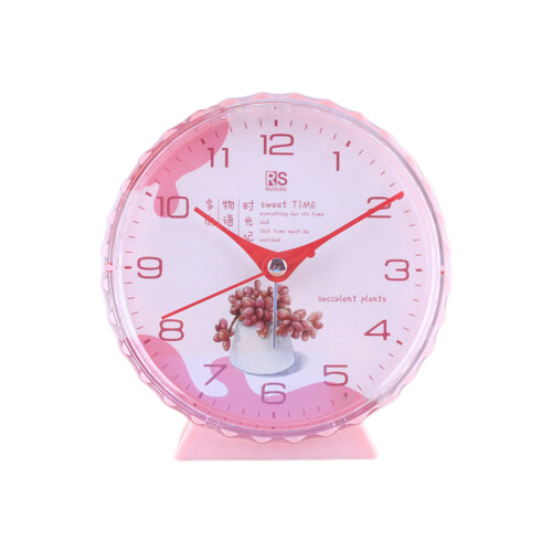 Alarm Clock with Round Plastic Case Battery Operated-Pink
