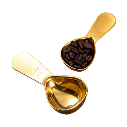 2Pcs Short Handle Measuring Scoops Coffee Spoon Stainless-Gold