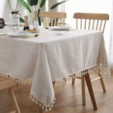 Textured Fabric Table Cloth for Indoor Outdoor Use, Waterproof Heavy Weight Cotton Linen Blend Tablecover with Dust Proof Feature for Kitchen Dining R