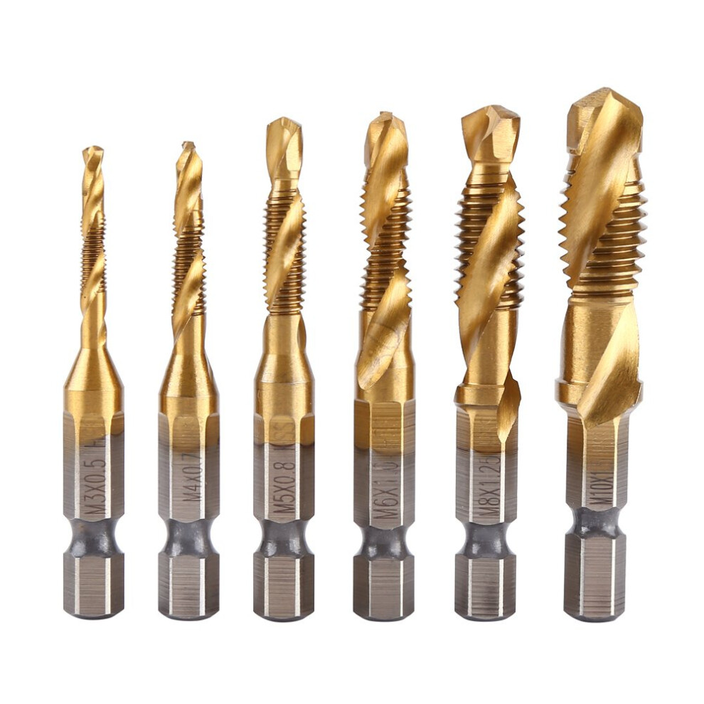 6 Pieces Machine Tap Set Titanium Spiral Groove Drill Tap Metric M3 M4 M5 M6 M8 M10 Thread Cutting Tool 9067246002534