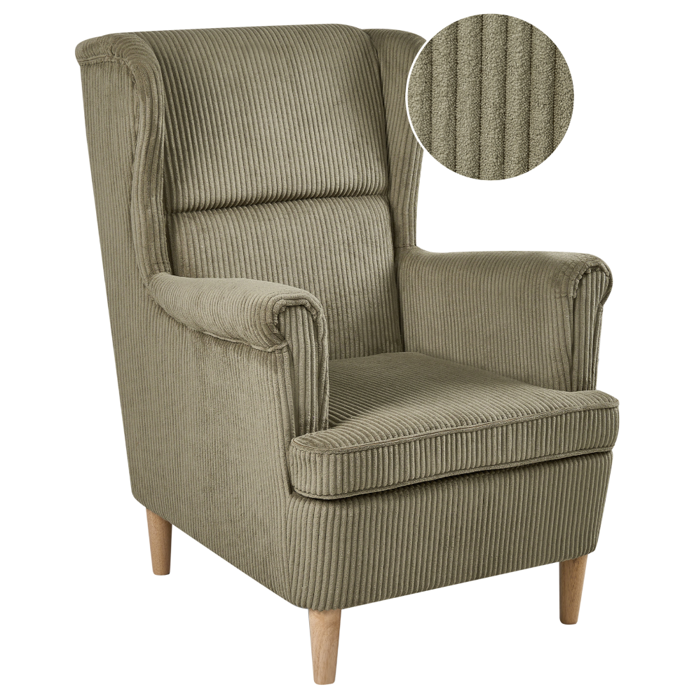 Beliani Wingback Chair Abson Corduroy Green