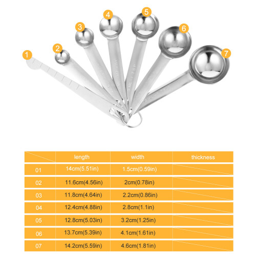 7Pcs Stainless Steel Measuring Spoons Assorted Sizes 1