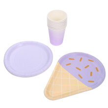 1 Set Papieren Borden En Kopjes IJsshape Cartoonontwerp