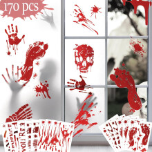 Halloween Decorations 170 PCS Halloween Window Clings, Bloody Handprint Footprint Halloween Wall Decal Floor Clings with Tattoo Stickers