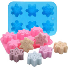 2 packs of snowflake silicone biscuit trays, handmade soap making molds, also used for chocolate molds, pudding, jelly, muffin ice cubes (pink/blue)