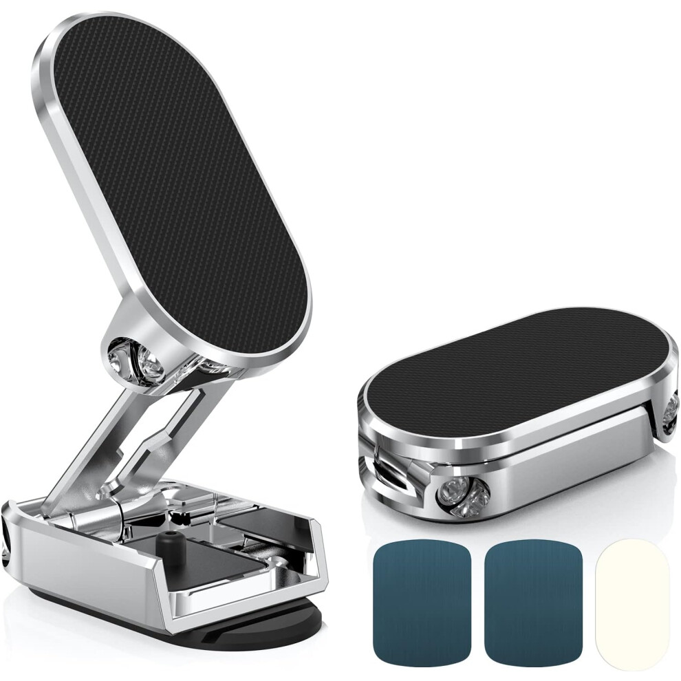 Magnetic Car Phone Holder, 720 Rotation Foldable Car Phone Holder, Portable Alloy Magnetic Phone Holder For All Smartphones (Silver) Silver 7770197360876