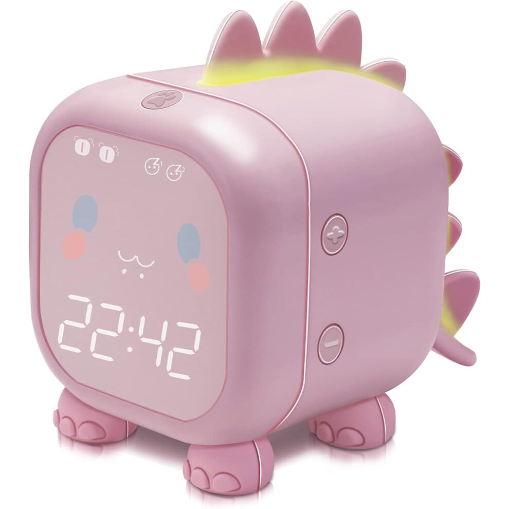 Kids Alarm Clock With Dinosaur, Kids Bedroom Digital Alarm Clock, Cute Bedside Clock, Wake Up And Night With Usb - Light/Blue Mascot