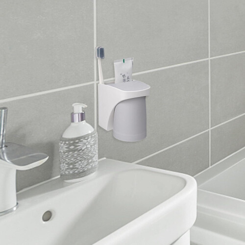 Wall Mounted Toothbrush and Toothpaste Holder with Cup, Removable Multifunction Magnetic Cup, for Bathroom 2