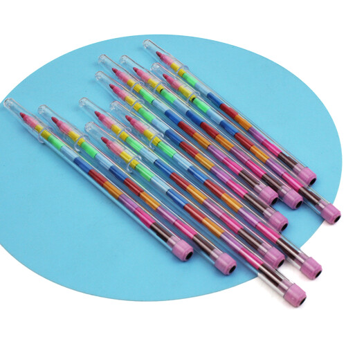 10/24Pcs Painting Stitching Crayons Building Blocks Kid Color Stackable Crayons 24 sticks