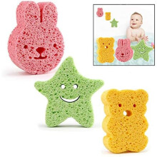 Set of 3 Baby Bath Sponges, Soft and Comfortable Natural Sponges with Colorful Star-Shaped Sponges
