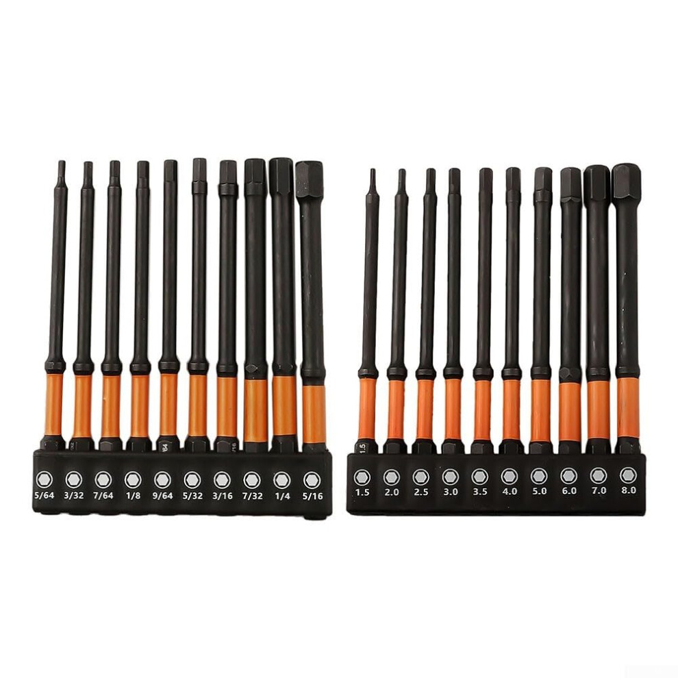 Hex Screwdriver Bit Set, 20Piece, Metric And Sae Sizes, 14Inch Hex Shank, Magnetic 100Mm Extended Bits 9119770028105