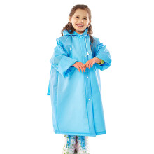 Blue Reusable Kids Rain Poncho with Hood & Schoolbag Cover M