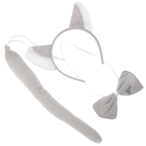 1Ensemble Costume Loup Enfant Gris Écoute Oreilles Nœud Queue