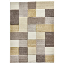 (160x220cm) Brooklyn 646 Modern Rugs in Squares of Beige and Yellow Thick Soft Mats