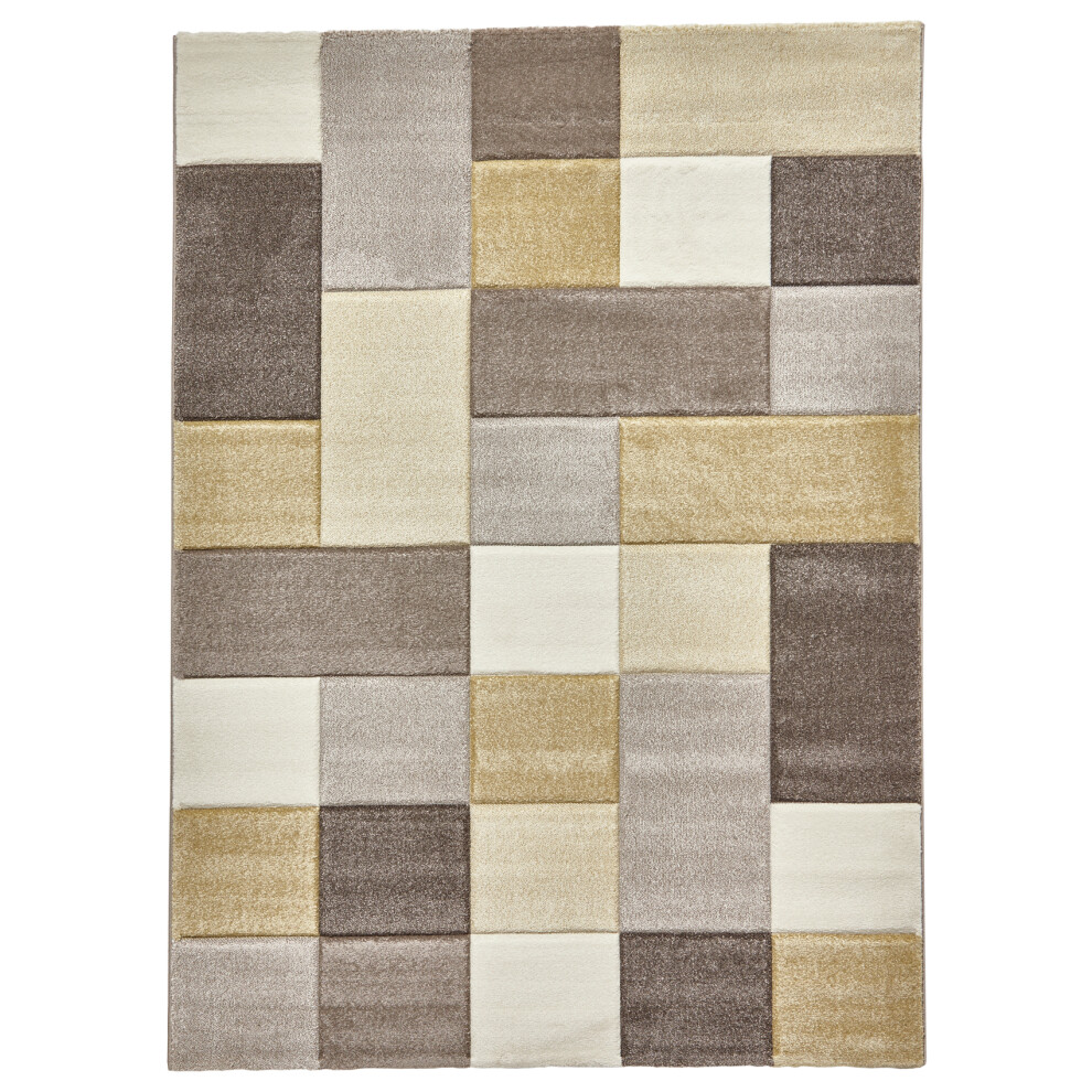 Think Rugs (160X220cm) Brooklyn 646 Modern Rugs In Squares Of Beige And Yellow Thick Soft Mats Brown,Yellow