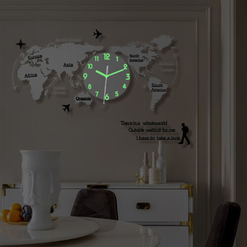 Minimalist Clock World Time Wall Clock Silver Acrylic 1 Set 2