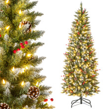 6 FT Hinged Christmas Tree Pre-Lit Pencil Tree With 33 Natural Pine Cones