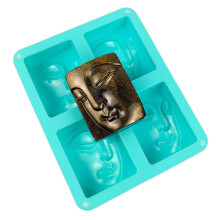 Seife Silikonform 4 Löcher Buddhas Porträt Kerzenformen DIY-Grün