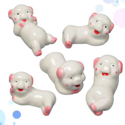 5Pcs Pig Shape Ceramic Chopstick Holder White Spoon Rest for Dining 1
