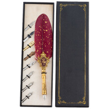 Antique Quill Pen with 8 Replaceable Tips for Writing,-wine red