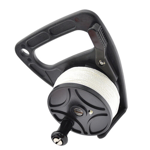Diving roller, 46 m/150 ft line, diving roller with ratchet function and handle stop switch for underwater activities black