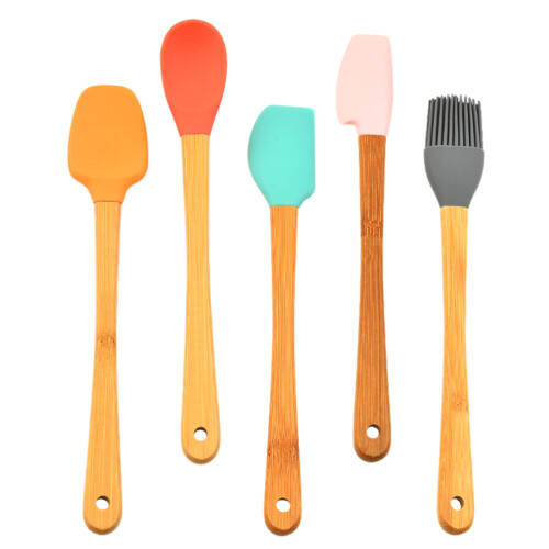 5 Silikon-Backset Cremespachtel Bambusgriffe Spachtel Backpinsel