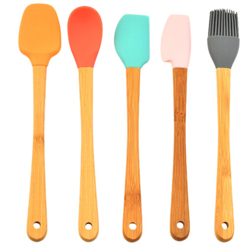 5 Silikon-Backset Cremespachtel Bambusgriffe Spachtel Backpinsel 2
