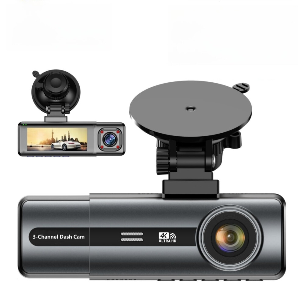 4K Triple Lens Dash Cam With Night Vision Wifi And Parking Monitor, Black 9001264147761