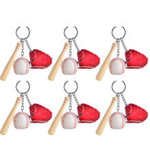 6Pcs Baseball Keyring Key Holder with Baseball Bag-rose red
