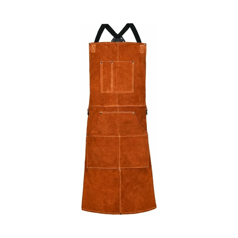 Heavy Duty Welding Apron, Adjustable Strap Design Flame Resistant Bib For Blacksmiths Welders, Comfortable Strap Design Leather Smock With 6 Tool Pock 9198585000445