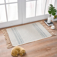 Rectangle Shaped Hand Woven Door Mat, Bohemian Series Cotton Area Rug, Water Washable Indoor Rug For Dining Room, Laundry Room, Bedroom