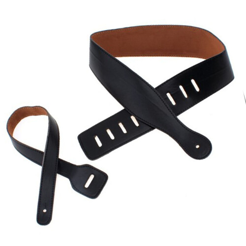 Gitarren-Ledergurt, schwarzer, handgenähter Rand, 1