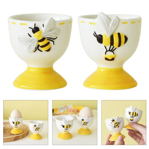 2Pcs Creative Embossed Insect Design Ceramic Eggs Cup-A 2