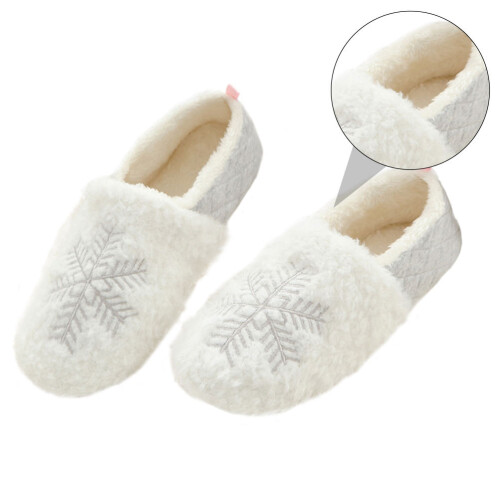 1 pair snowflake print plush warm thick-soled slippers for home