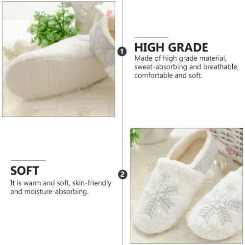 1 pair snowflake print plush warm thick-soled slippers for home 2