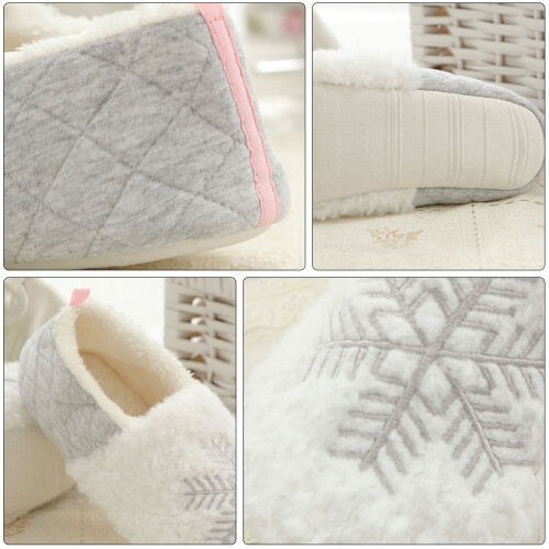 1 pair snowflake print plush warm thick-soled slippers for home 1