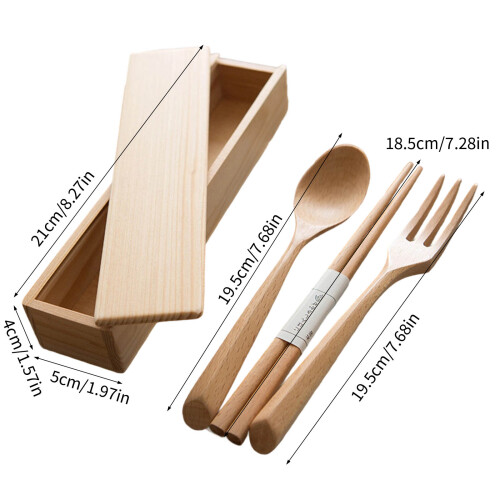 Simple Japanese Wood Cutlery Set Efficient Chopsticks Fork Spoon 2