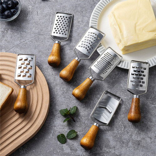 Space Saving Cheese Grater Steel Blade And Smooth Wood Handle-4 2