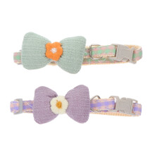 2Pcs Green Dog Collar with Bow Tie Adjustable Polyester Pet Accessory
