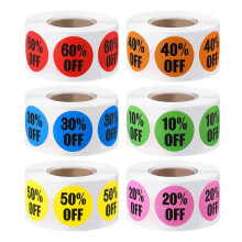 Retail Store Supplies Waterproof Percent Stickers 6 Rolls
